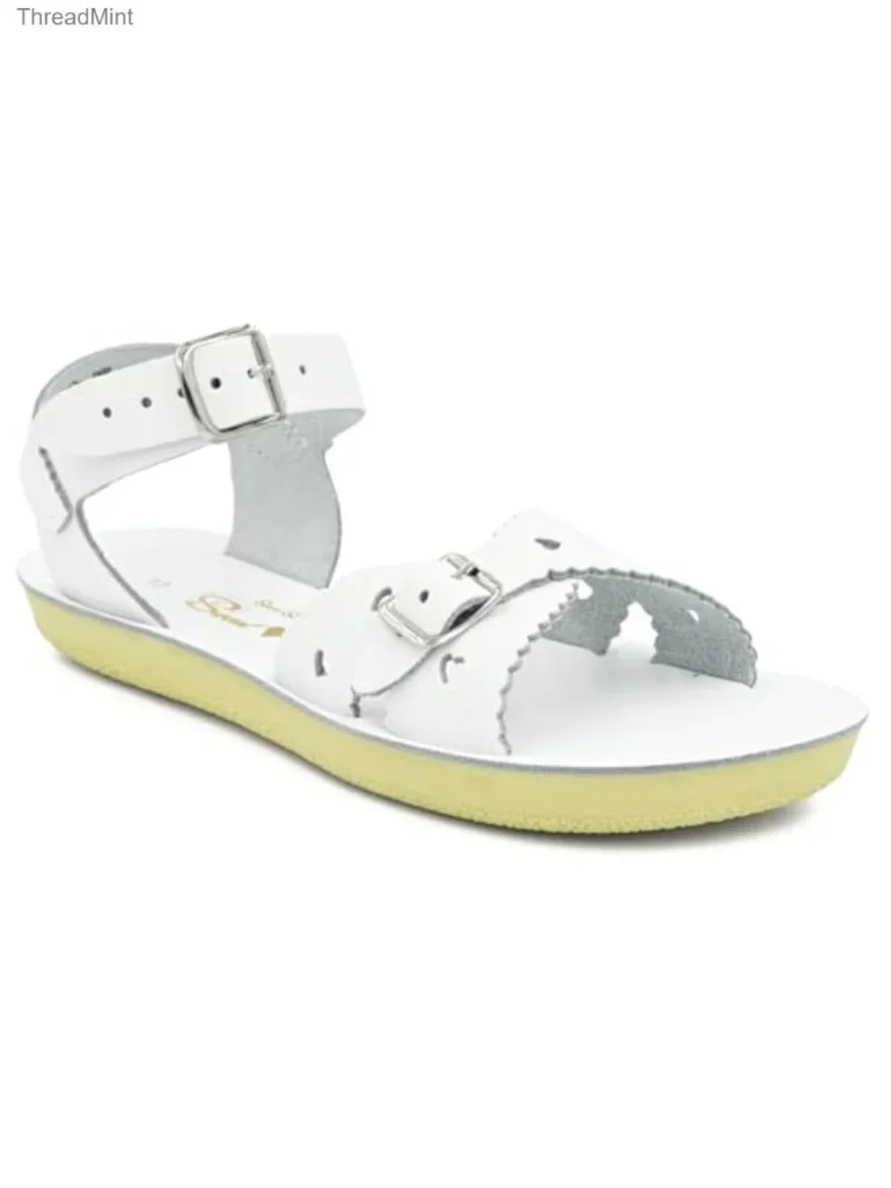 Leather Girls Sandals with Heart Cutouts and Buckle Straps